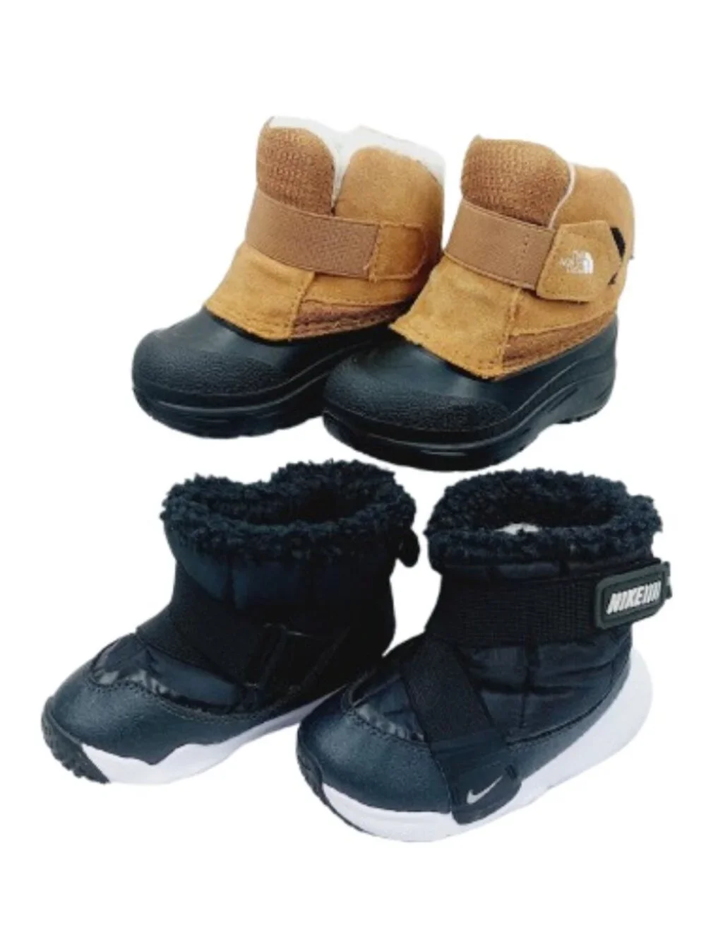 Set of 2 The North Face Nike Girl's Black Brown Hook & Loop Ankle Snow Boot Sz 7